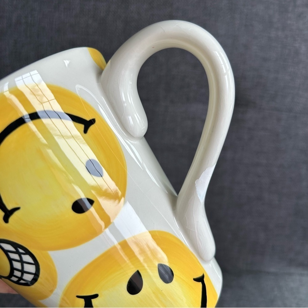 Smiley Face Emoji Covered Coffee Mug, Yellow, White, 15 oz - Picture 10 of 14